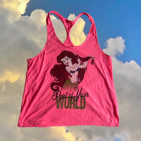 Neon Pink Disney The Little Mermaid Ariel Part of Your World Tank Top: Size 1X - Picture 2 of 3